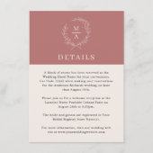 Carte D'accompagnement Marsala Vin Simple Élégant Monogramme Détails (Devant)