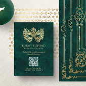 Carte D'accompagnement Mascarade verte Quinceanera QR RSVP