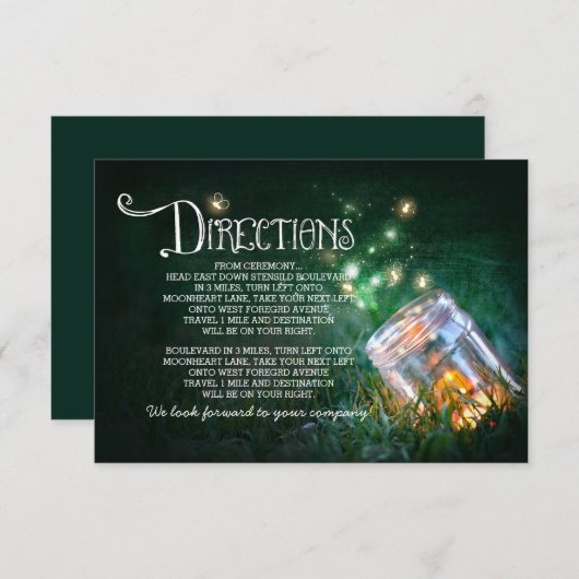 Carte D'accompagnement mason jar lucioles mariage directions card (Devant / Derrière)