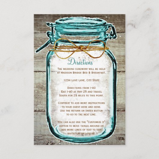 Carte D'accompagnement Mason Jar Rustic Wood Mariage Directions Boîtier (Devant)