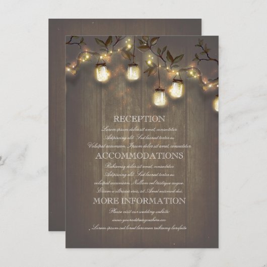 Carte D'accompagnement Mason Jars Lights Rustic Mariage campagnard Détail (Devant / Derrière)