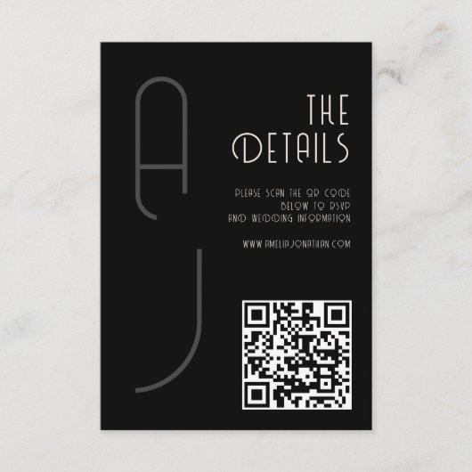 Carte D'accompagnement  Matte Monogram Minimal Qr Code Wedding Black  (Devant)