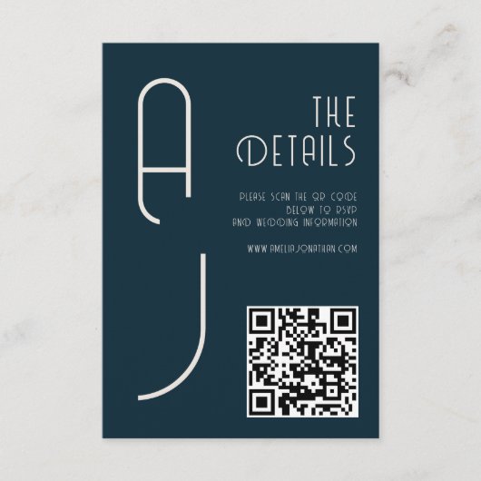 Carte D'accompagnement  Matte Monogram Minimal Qr Code Wedding Navy Blue  (Devant)