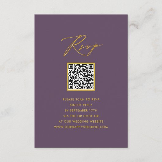 Carte D'accompagnement Mauve Élégant Script Minimaliste QR Wedding RSVP (Devant)