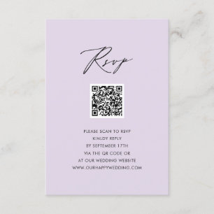 Carte D'accompagnement Mauve Élégant Script Minimaliste QR Wedding RSVP