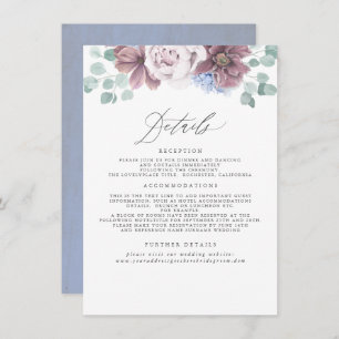 Carte D'accompagnement Mauve et Dusty Blue Floral Information Mariage