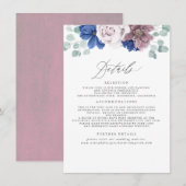 Carte D'accompagnement Mauve et Marine Blue Floral Information Mariage (Devant / Derrière)