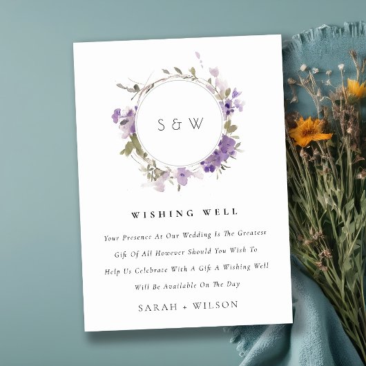 Carte D'accompagnement Meadow Lilac Floral Wreath Mariage Wishing well