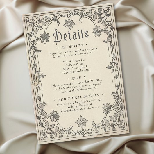 Carte D'accompagnement Medieval Fantasy Black Vintage Etching Wedding