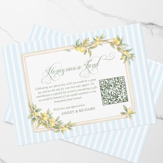 Carte D'accompagnement Mediterranean Lemon Wedding Honeymoon Fund QR Code