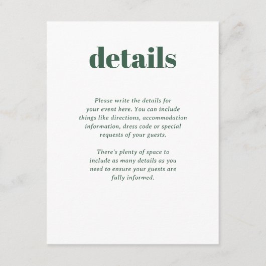 Carte D'accompagnement Mélange moderne vert tendance Match Mariage Détail (Devant)