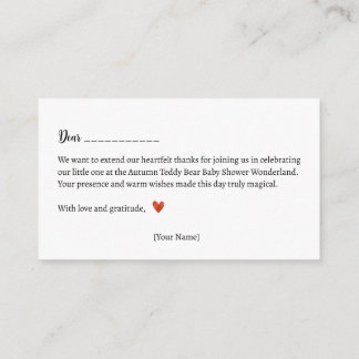 Carte D'accompagnement Merci! Baby shower de l'ours en peluche d'automne