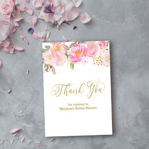 Carte D'accompagnement Merci de calligraphie or rose Floral