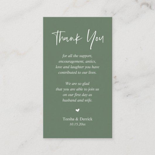 Carte D'accompagnement Merci de coeur mariage, Rustic Sage Green (Devant)