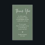 Carte D'accompagnement Merci de coeur mariage, Rustic Sage Green<br><div class="desc">Express votre gratitude sincère avec nos cartes de remerciement mariage exquise, dans le thème Rustic Sage Green. Conçues avec amour et attention aux détails, ces cartes sont le moyen parfait de remercier vos invités pour avoir fait partie de votre journée spéciale. Faites passer l'amour et la gratitude avec nos cartes...</div>