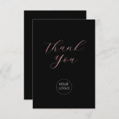 Carte D'accompagnement Merci de script du logo de l'entreprise rose noire (Devant / Derrière)