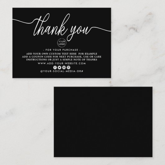 Carte D'accompagnement Merci d'entreprise à script simple (Devant / Derrière)