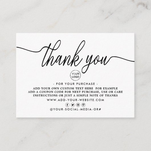 Carte D'accompagnement Merci d'entreprise à script simple (Devant)