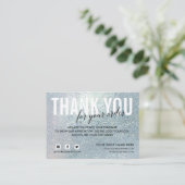 Carte D'accompagnement Merci en verre bleu pour votre commande SOCIAL (Debout devant)