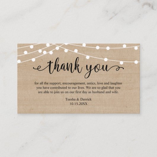 Carte D'accompagnement Merci mariage, Bois à cordes rustiques (Devant)