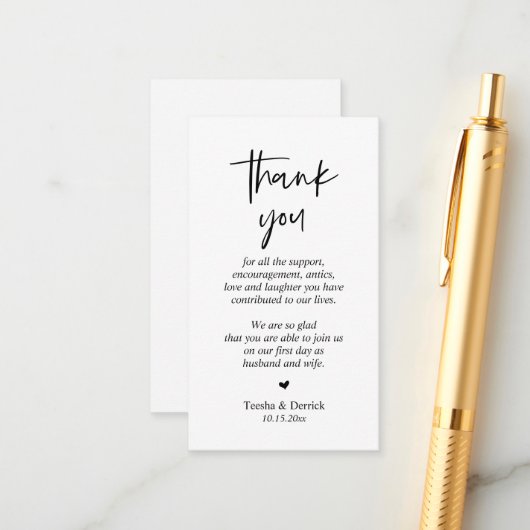 Carte D'accompagnement Merci mariage, boîtier de script simple moderne (Devant/Arrière en situation)