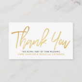 Carte D'accompagnement Merci Mariage de script or moderne (Devant)