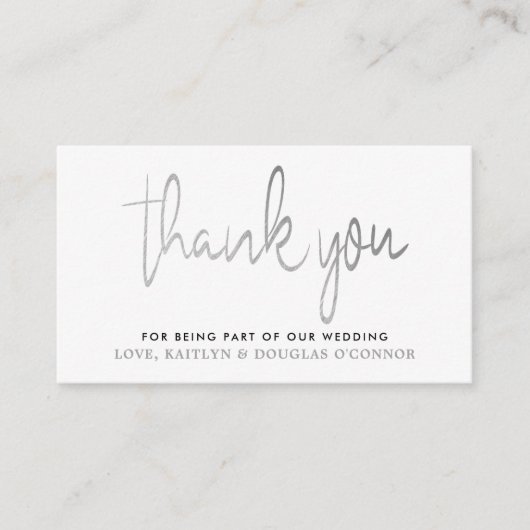 Carte D'accompagnement Merci Mariage de script Silver moderne (Devant)