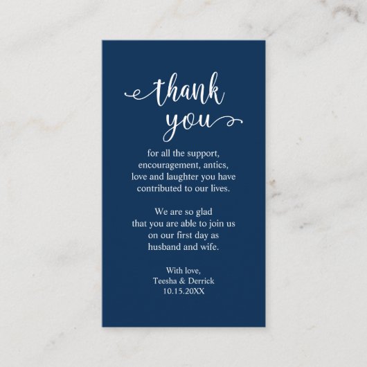Carte D'accompagnement Merci mariage, moderne simple Rustique bleu marine (Devant)