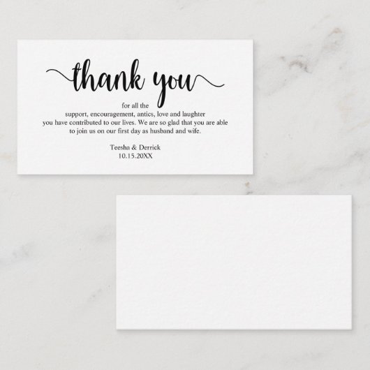 Carte D'accompagnement Merci mariage, Moderne Simple Script Enc (Devant / Derrière)