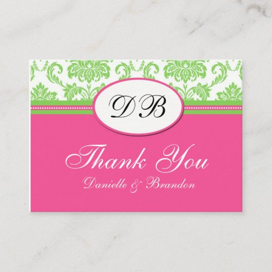 Carte D'accompagnement Merci Mariage rose et vert (Devant)