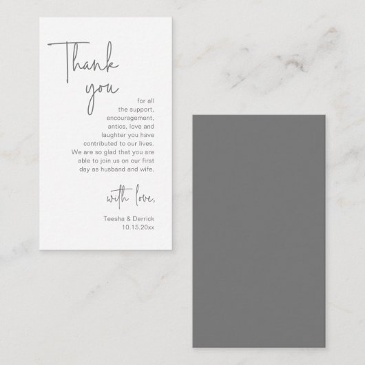 Carte D'accompagnement Merci mariage, Script moderne gris foncé (Devant / Derrière)