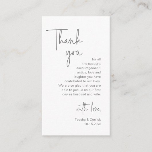 Carte D'accompagnement Merci mariage, Script moderne gris foncé (Devant)