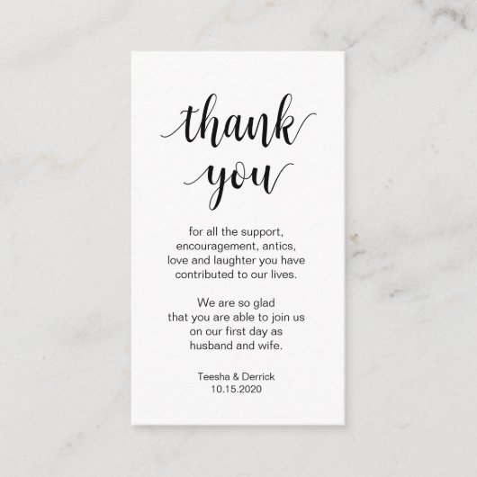 Carte D'accompagnement Merci mariage, Script simple moderne (Devant)