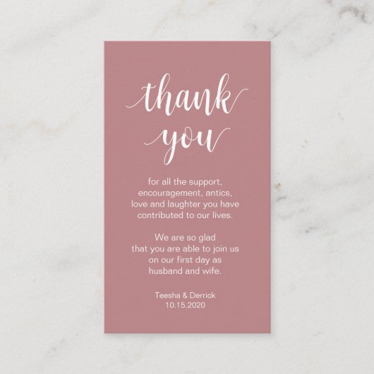 Carte D'accompagnement Merci mariage, Script simple moderne (Devant)