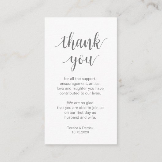 Carte D'accompagnement Merci mariage, Script simple moderne (Devant)
