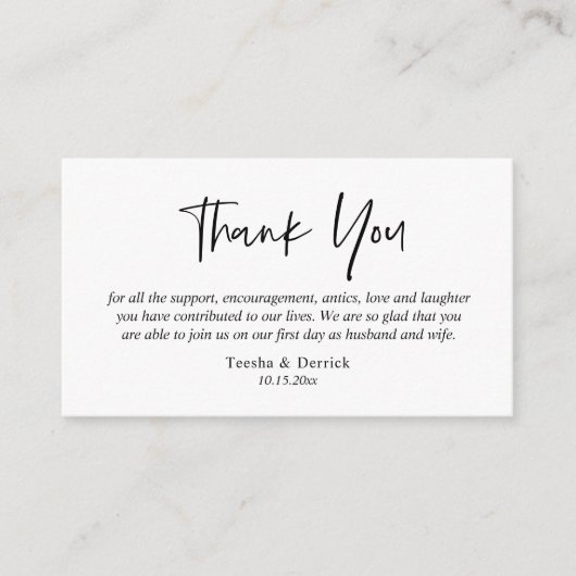 Carte D'accompagnement Merci mariage, Script simple moderne (Devant)