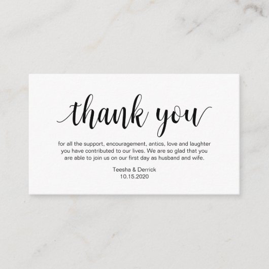 Carte D'accompagnement Merci mariage, Script simple moderne (Devant)