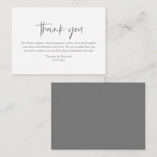 Carte D'accompagnement Merci mariage, Script simple moderne gris foncé (Devant / Derrière)