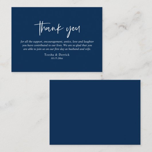 Carte D'accompagnement Merci mariage, Script simple moderne Marine bleu (Devant / Derrière)