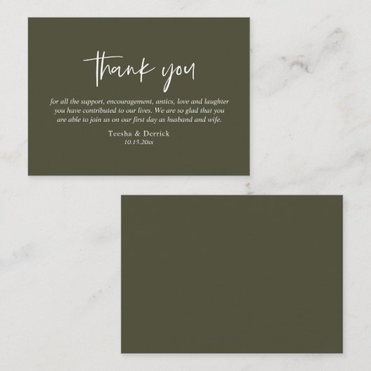 Carte D'accompagnement Merci mariage, Script simple moderne, Olive (Devant / Derrière)