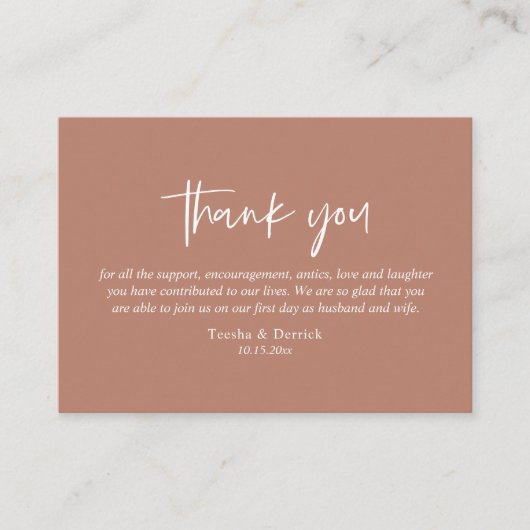 Carte D'accompagnement Merci mariage, Script Simple Moderne, Terre (Devant)