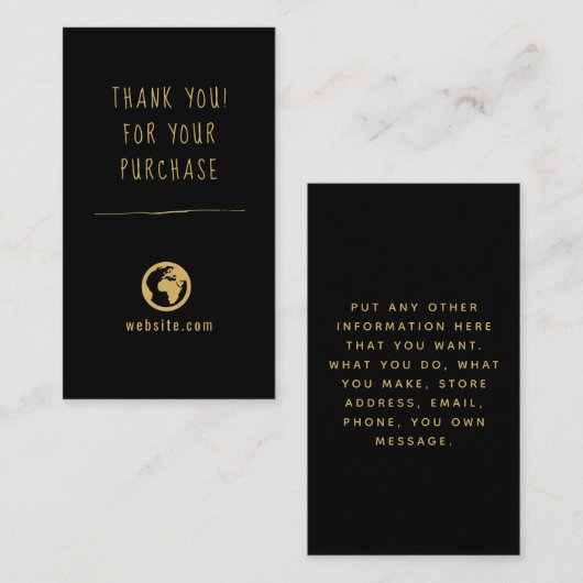 Carte D'accompagnement Merci pour votre commande fun or et noir (Devant / Derrière)