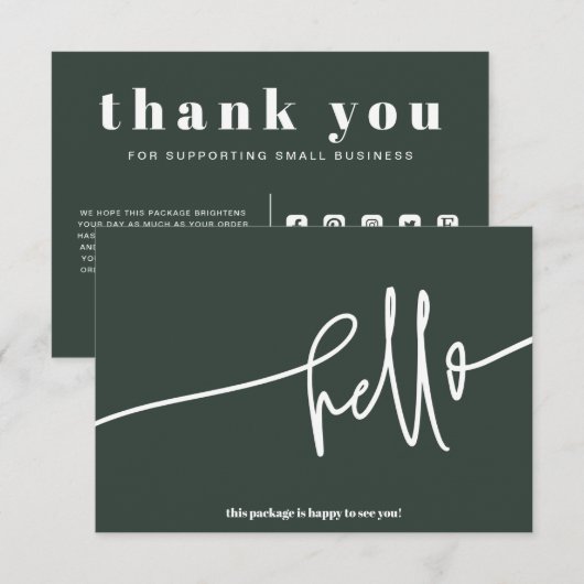 Carte D'accompagnement Merci vert de Noël Commande petite entreprise (Devant / Derrière)