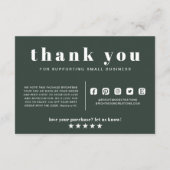 Carte D'accompagnement Merci vert de Noël Commande petite entreprise (Dos)
