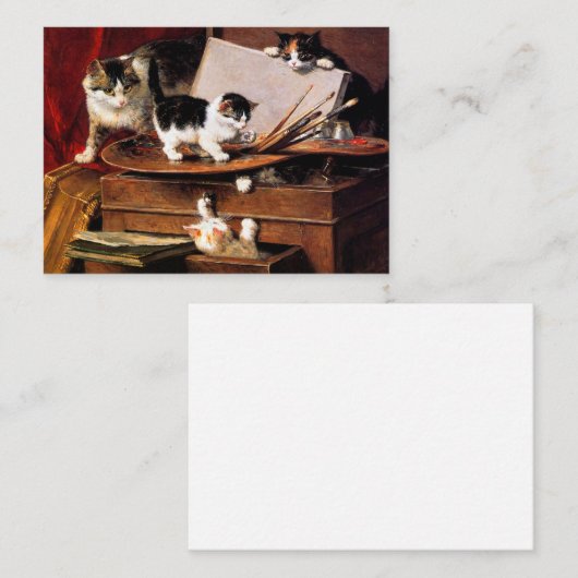 Carte D'accompagnement Mère Chat et chatons sur table (Devant / Derrière)