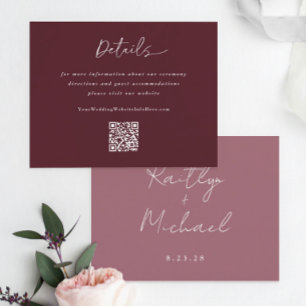 Carte D'accompagnement Merlot Mariage Modern Handwriting Détails QR Code