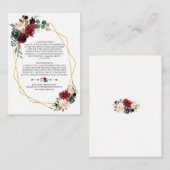 Carte D'accompagnement Merlot Navy Blue Floral Gold Frame Détails du Mari (Devant / Derrière)