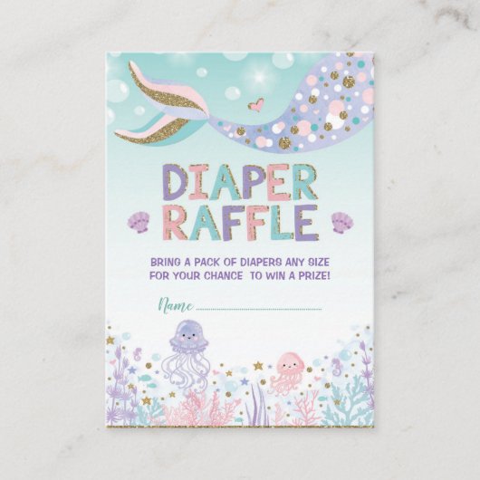 Carte D'accompagnement Mermaid Diaper Raffle Baby Girl Beach Mer Océan (Devant)