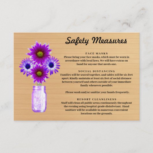 Carte D'accompagnement Mesure de sécurité pour pot en verre Mason à fleur (Devant)