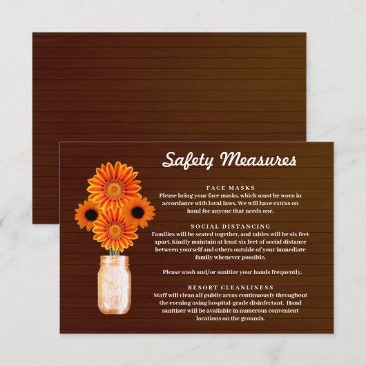 Carte D'accompagnement Mesure de sécurité pour pot Mason à fleurs orange (Devant / Derrière)